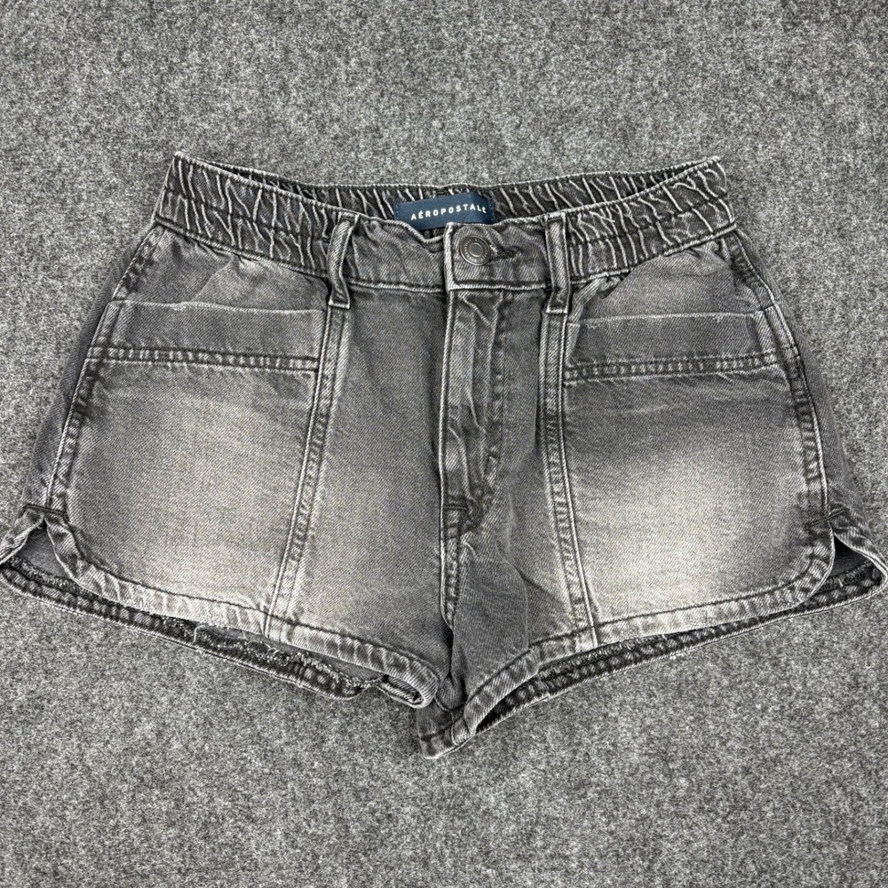 Aeropostale Pull On Shorty Black Denim Shorts High Waist Elastic Small